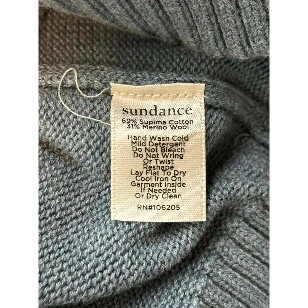 Sundance Light Blue Round Neck Sweater Tie Accent Cotton Merino Wool Women Small